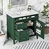 Merax 36 Inch Bathroom Vanity with Sink Combo Solid Wood Frame Bathroom Vanities with 2 Drawers Soft Closing Doors Tip Out Drawer Modern Bathroom Sink Cabinet with Undermount Sink Green