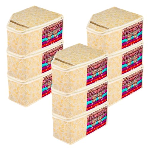 Image of Urbane Home Blouse Cover | Clothes Storage Bag | Zipper Wardrobe Organizers | Non-Woven Clothes Organiser | Side Transparent Blouse Organizer | Carry-Design | Pack of 9 | Yellow