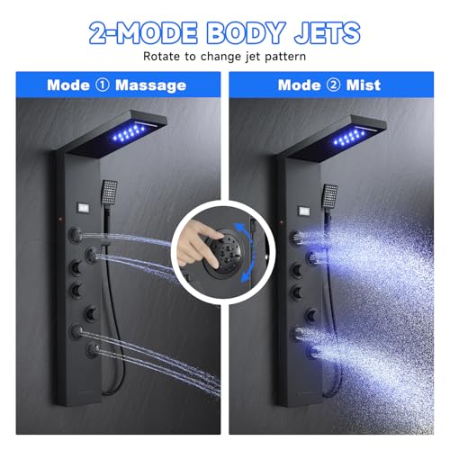 Image of 5-in-1 LED Shower Panel Tower System Matte Black Stainless Steel
