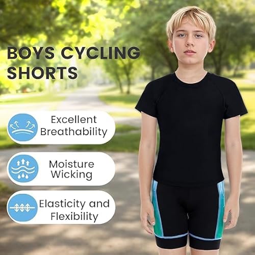 Gogokids Short de ciclismo infantil para meninos e meninas 3D acolchoado com bolsos, Azul, 11-12 Ano