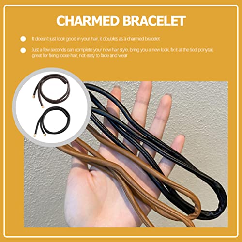 Lurrose Womens Hair Bands 2pcs Leather Hair Tie French Hairstyle Tie Ponytail Holders String Rope Hair Accessories for Women Ladies Hair Clip Holder - Image 2