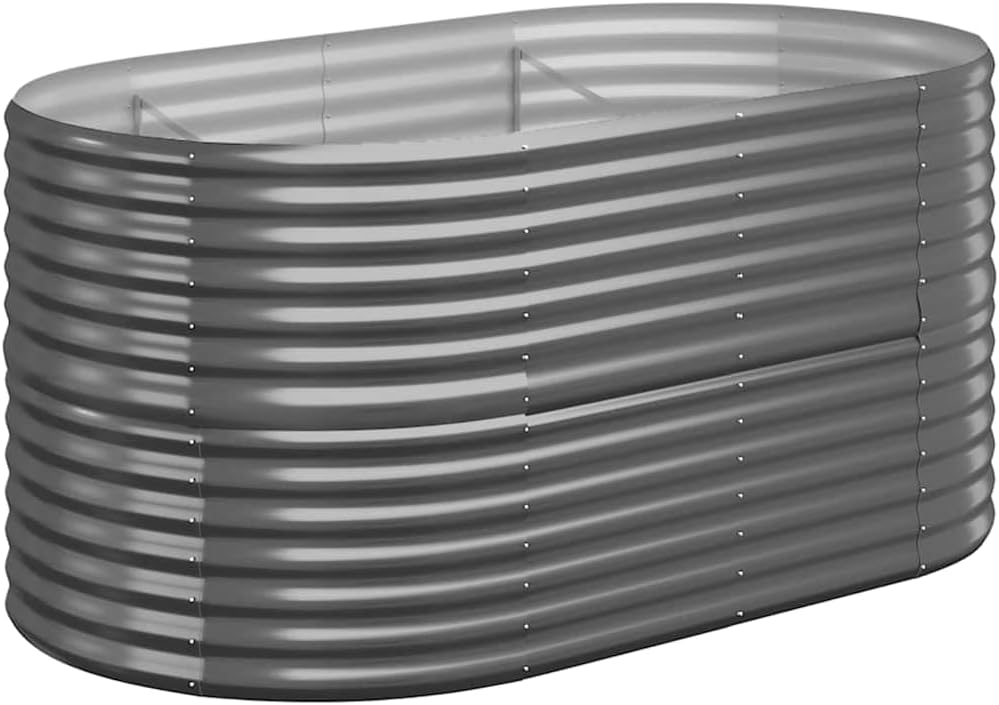 59.8x31.5x26.8 in Anthracite Powder-Coated Steel Oval Raised Garden Bed, UV-Resistant Metal Planter Box for Outdoor Patio Balcony Yard, Spacious Elevated Flower & Vegetable Planter