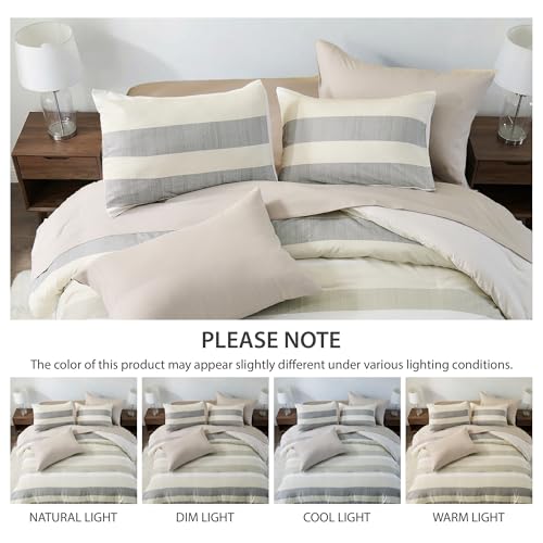 Regency Heights Twin Size Striped Comforter Set, Soft Microfiber Reversible Bedding Sets for All Season 5 Pieces Neutral Bed in A Bag Set with Comforter, Sheets, Pillowcase & Sham - image 7