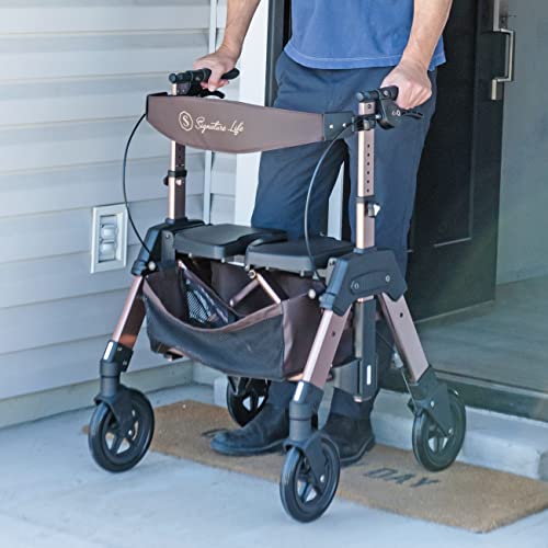 Signature Life Elite Travel Bariatric Rollator, Heavy Duty 4-Wheel Rolling Walker With Extra Wide Seat, 500-Pound Weight Capacity, Height Adjustable Folding Rollator For Adults, Seniors, And Elderly #TOP7