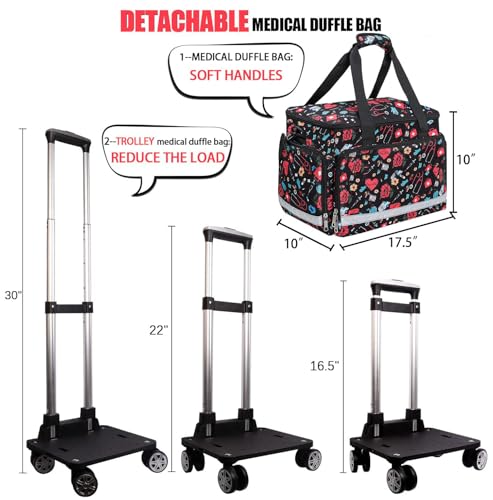Image of Medical Bag Rolling Roller Bag Trolley Duffel Nurses EMT CNA RN Empty for First Aid Responder Home Health Care Nursing Student Roll Duffle Bag Carry on Wheels Wheeled Work Physicians Doctor