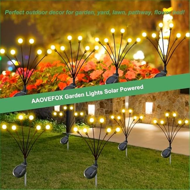 Solar Outdoor Lights, 6 Pack Firefly Solar Garden Lights for Outside, Garden Decorations