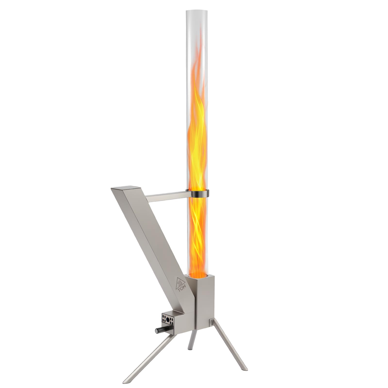 Youyijia Feuerrohr Edelstahl, Feuersäule Outdoor, Feuerrohr Pelletfackel, Dekorativer Terrassenofen – Raketenofen für Camping, Garten, Terrasse (Silber)