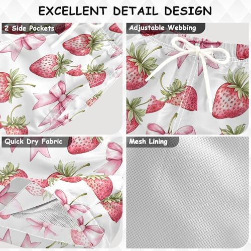 Pigsaly Boys' Swim Board Shorts Watercolor Pink Bow Strawberry Boy's Swim Trunks Kids Swimwear 5T3