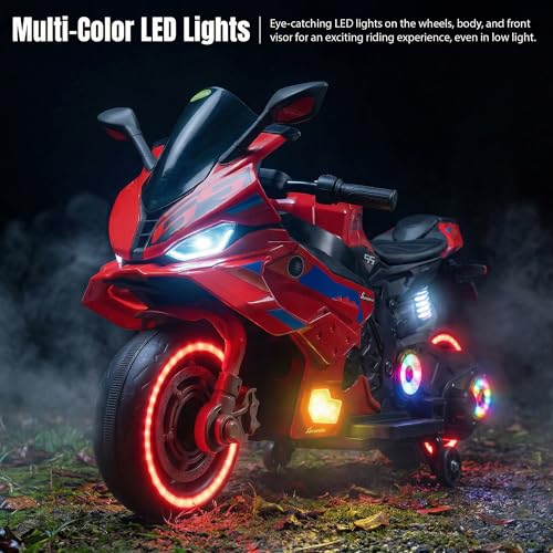 Image of Baybee TORQ Baby Battery Operated Bike for Kids | Ride on Toy with LED Light, Bluetooth & Music | Rechargeable Battery Bikes with Hand Accelerator | Baby Electric Bike for Kids 1 to 5 Years (Dark Red)