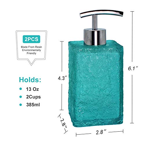 Cesun Resin Soap Dispenser with Rust Proof Stainless Pump for Bathroom, 13 Oz Square Bottles Dispenser for Soap, Lotion 2 Pack (Glacier)