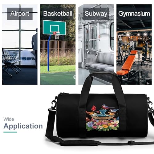 Cardinal & Chickadee Birds Spring Flowers Sports Gym Bag Travel Duffel Workout Bag with Adjustable Strap3