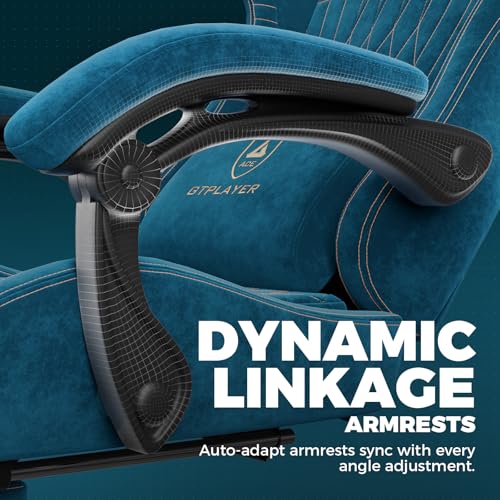 Image of GTPLAYER ACE-PRO Music Gaming Chairs - Built-in Speakers, App Support & Bluetooth Control, Computer Game Chairs with Footrest for Adults, Ergonomic Reclining Silla, Linkage Armrest, Blue 【Velvet】