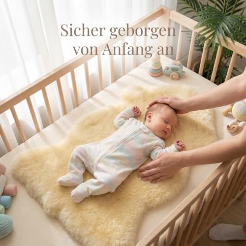 LANABEST Lammfell. Echtes Merino Lammfell. Premium Qualität. Superweich, waschbar, Schadstoffgeprüft & Chromfrei. Sehr gut für Dekoration, Kinderwagen, Buggy und als Krabbeldecke. (ca. 80 cm)