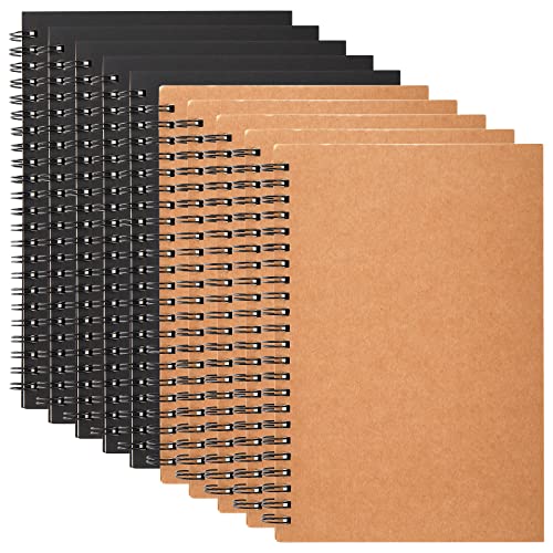 Hacaroa 10 Pack Blank Spiral Notebooks, 8"x5" Unlined Journal Kraft Cover Sketch Note Pad