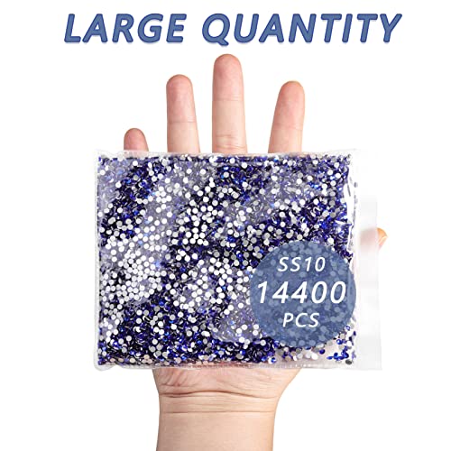 Image of Beadsland Flatback Rhinestones Bulk,14400pcs Royal Blue Rhinestones for Nails Crafts Clothes DIY Decoration, Sapphire, SS10, 2.7-2.9mm | Flatback Glass Gems for Nails Crafts Clothes DIY Decoration, Glue Fix, 2.7-2.9mm,Royal Blue