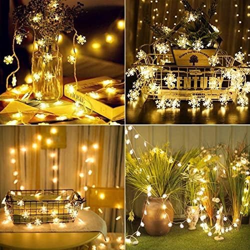 Image of One94Store (Pack of 3 Snowflake String Fairy Lights - 14 LED, 3 Meter Warm White Waterproof Extendable Decorative Lights for Christmas Tree, Diwali, Home Decor, Bedroom, Garden, Wedding