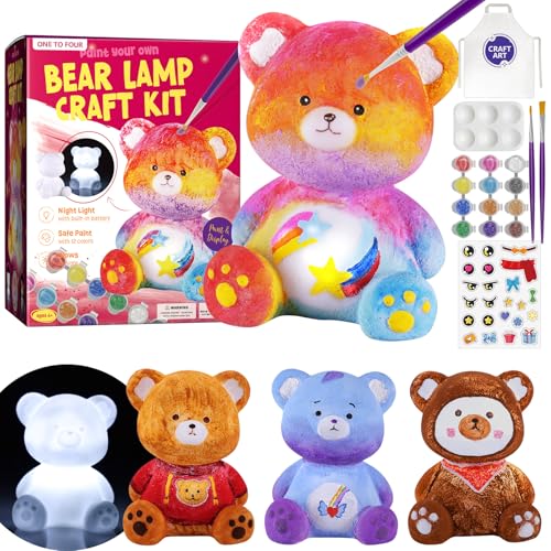 Paint Your Own Bear Lamp Kit, Art Supplies Bear Painting Kit for Kids 6-12, Arts and Crafts for Kids Ages 8-12, Bear Toy Girls Boys Halloween Birthday Christmas Gifts Ages 3 4 5 6 7 8 9 10 11 12+
