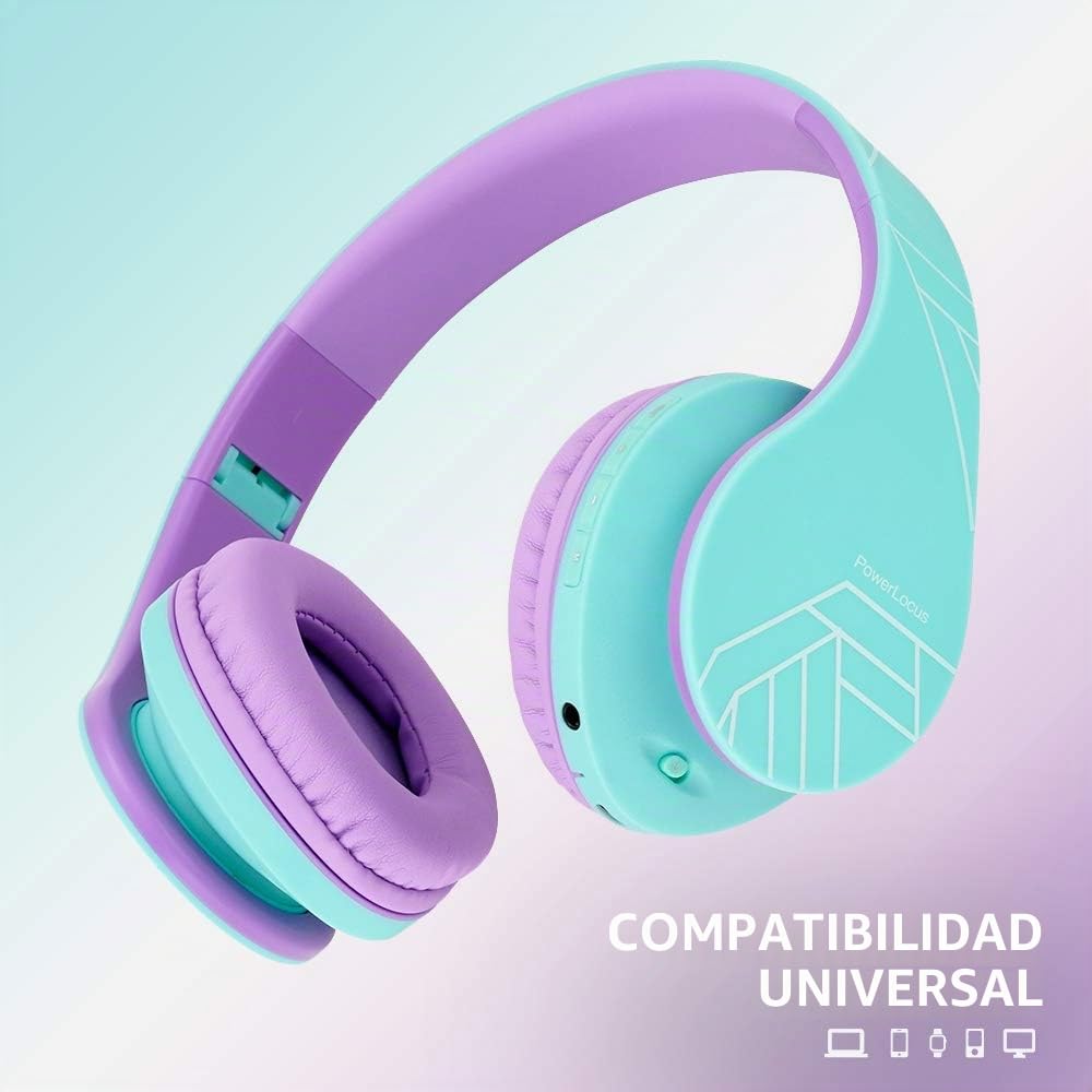 PowerLocus Auriculares para niños, Auriculares Bluetooth para niños, con 85DB Volumen Limitado, Plegable, con Micrófono, Micro SD Slot, Cascos Inalámbricos y con Cable, con Estuche