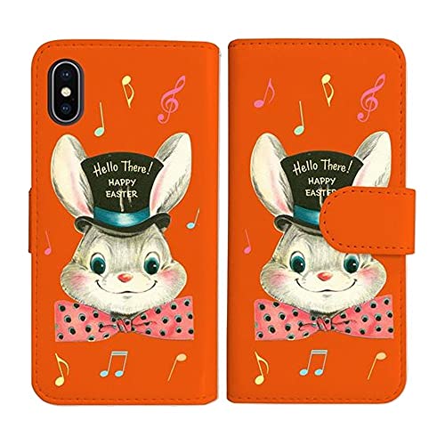 sslink iPhone17 Pro Max アイフォン17プロマックス 対応 手帳型 オレンジ ケース うさぎシルクハット レトロ 音符 ダイアリータイプ 横開き カード収納 フリップ カバー