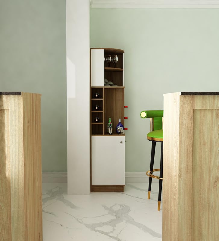 Image of Bar Unit | Burgh Bar Unit for Home /Bar Engineered Wood Bar Cabinet | Finish Color - Lyon Teak | White | Knock Down