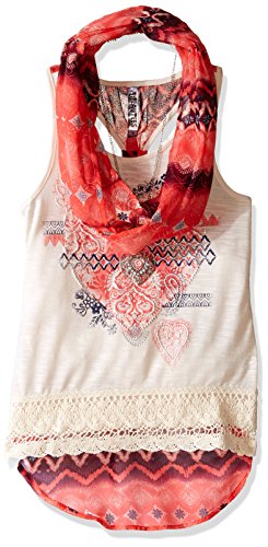 Beautees Girls' High Low Racer Back Tank Top with Scarf and Necklace