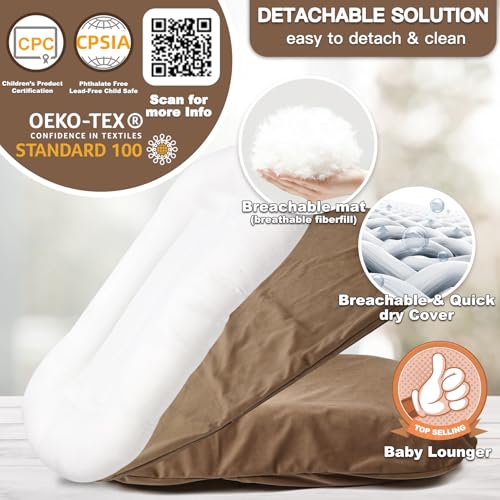 Image of Infant Support Cushion - Baby Support Cushion for Newborn, 0-24 Months, Portable Tummy Time Mat for Home and Travel, Soft Cotton, Supervised Use, Baby Essentials Gift,Coffee(1 Cushion + 1 Cover)