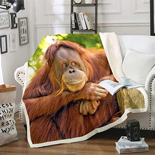 Homemissing Kids Gorilla Blanket For Girls Boys Adults Brown Wildlife Nature Animal Print 50x60 Inch Single Modern