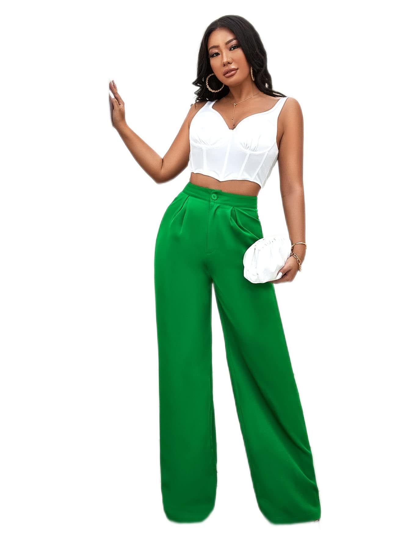 Womens Pants High Waist Plicated Detail Wide Leg Pants Pant for Women