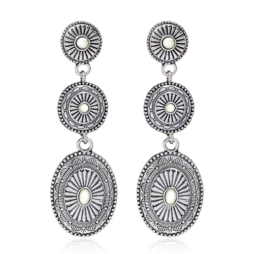 Western Earrings Outfit for Women Oval Silver Earrings Dangle Turquoise Western Jewelry Country Concert Outfits for Women Dress Cowboy Chic Rodeo Outfit Shirts Dress Accessories