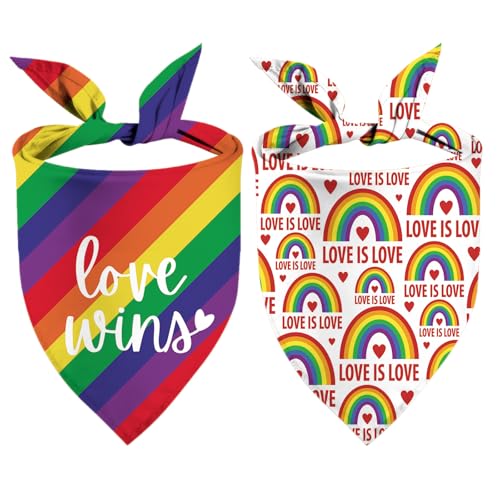 Pride Dog Bandanas Puppy Scarf - LGBT Rainbow Dog Outfits - 2 Pcs Adjustable Triangle Double-Layer Reversible Pet Bandanas for Small Medium Large Dogs Cats