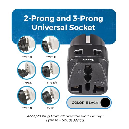 Image of OREI India Europe Travel Adapter, India to Europe (Schuko) Plug, Type E /F European Plug Adapter - 2 in 1 - Perfect for Laptop, Camera Charger and More - CE, RoHS - Black - 5 Years Warranty