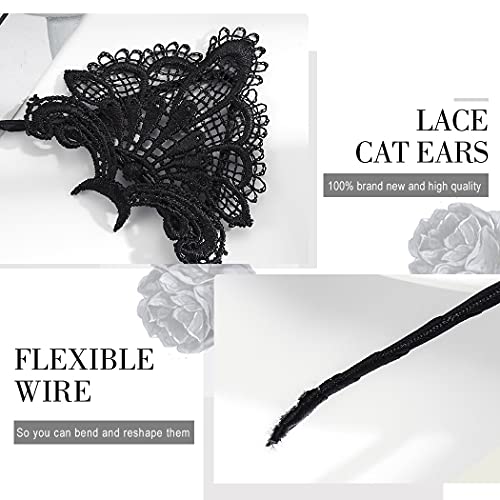 Catery Sexy Cat Ears Headbands Lace Kitty Ears Head Bands Halloween Cat Ears Head Hoops Party Cosplay Costume Fashion Hair Accessory For Women And Girls (Black) #TOP6