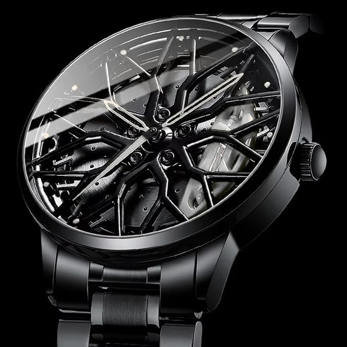 Image of Men's Sport Quartz Watch Car Wheel Multicolour Dial Wheel Dial 360 Rotating Casual Fashion Stainless Steel Alloy Mens &Boy's Luxury Metal Gift Creative Watch