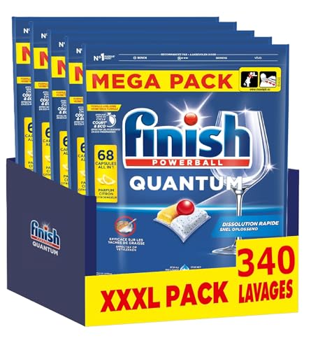 Finish Quantum Pastilles Lave-Vaisselle Citron - Elimine Les Taches Tenaces - 340 Tablettes Lave-Vaisselle
