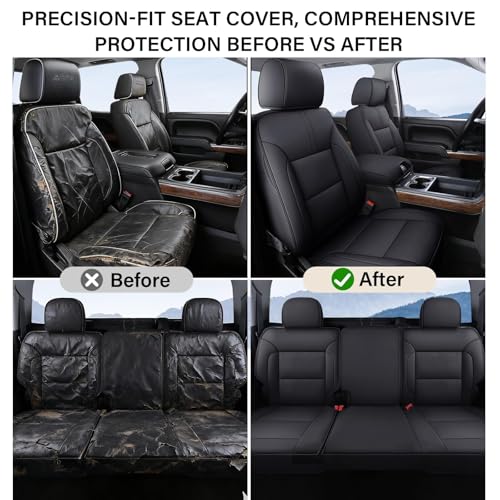 Image of Coverado Full Set Seat Covers Faux Leather(Black) Easy Install,Waterproof, Custom Fit Chevy Silverado /GMC Sierra (2007-2013 /2019-2025 1500; 2020-2025 2500HD /3500HD) Crew /Double /Extended Cab