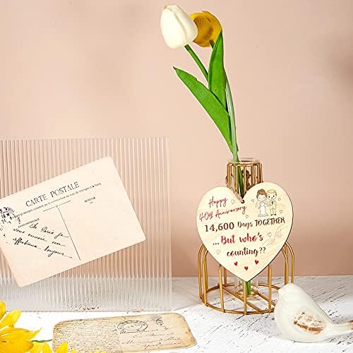 Hicarer Wooden Happy Anniversary Plaque Handmade Wooden Hanging Heart Plaque Wedding Anniversary Celebrate for Husband Wife Someone Keepsak (40th Wedding Anniversary Plaque)