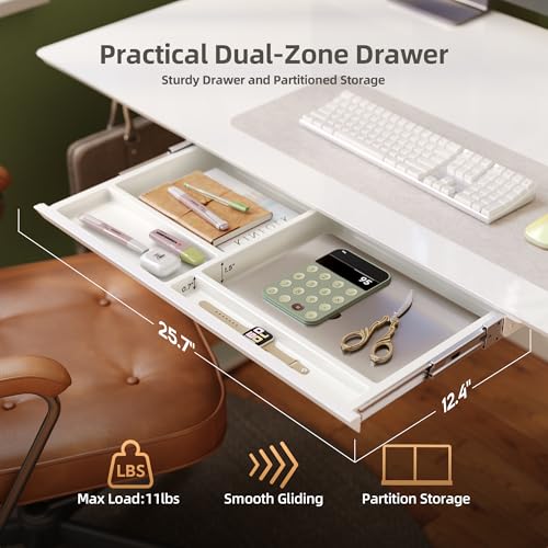 Image of INNOVAR Glass Standing Desk with Drawers 40x24 Inch Super White
