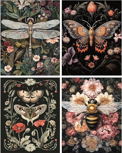 Image of 4 Pack Stamped Cross Stitch Kits for Adults - Cross Stitch Kits for Beginners,11 CT Insect Flowers Cross Stitch Patterns Dimensions DIY Counted Cross Stitch Kits for Adults Arts Craft 12x16 inch