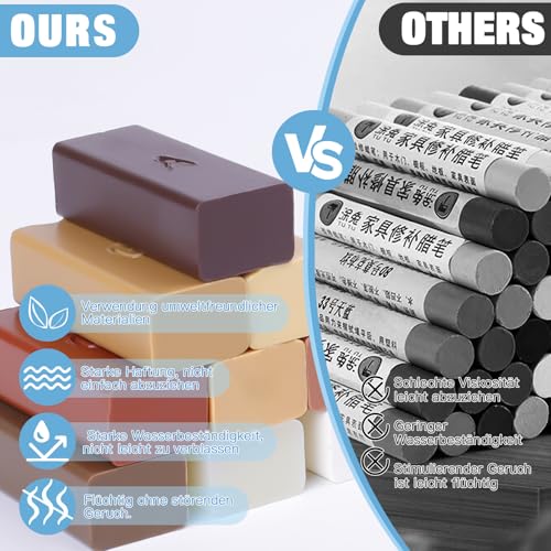 KASURE Hartwachs Reparaturset,8 Versch Farbtöne Wachskitt, Laminat Wachs Reparaturset, Holz/Parkett/Fliesen/Vinyl Reparaturset und ein Kleberentfernungsschaufel, 10 Ersatzklingen