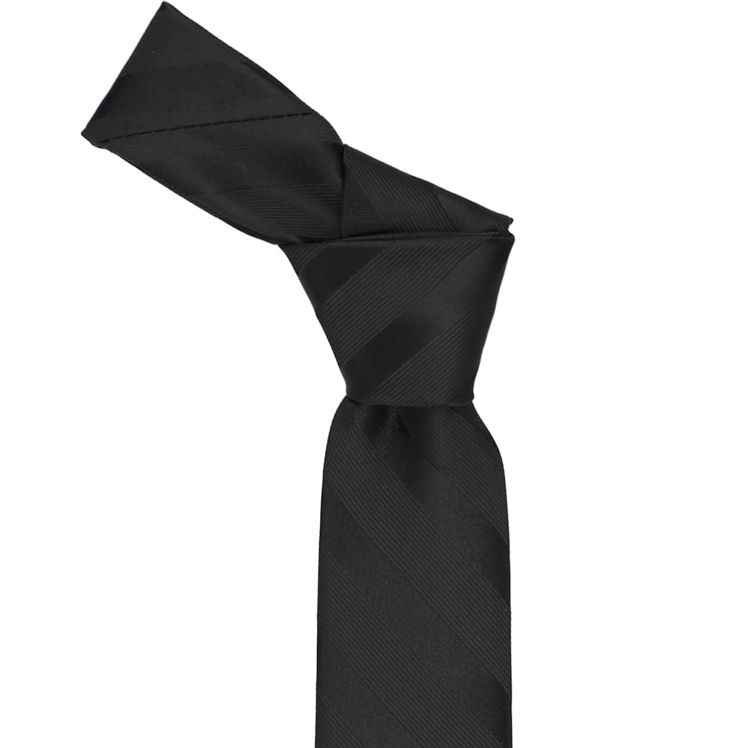 tiemart Boys' Neckties for 8 to13 years old (Black Elite Striped)