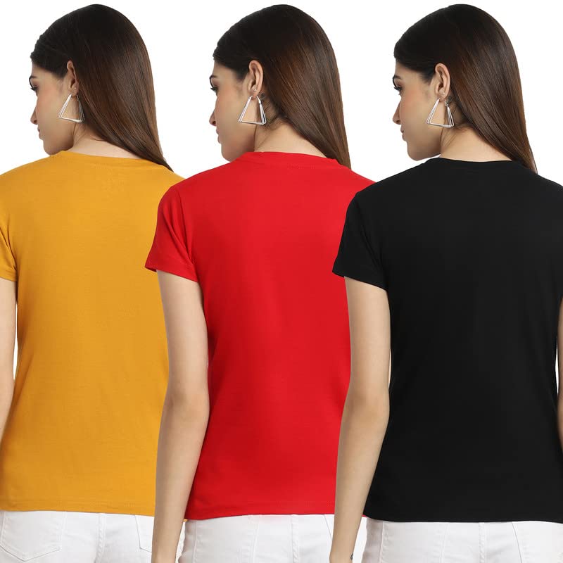 Image of Preneum Women's Cotton Regular Fit Graphic Stylish Printed Short Sleeves Casual T-Shirt || Trendy & Style (Pack 3)