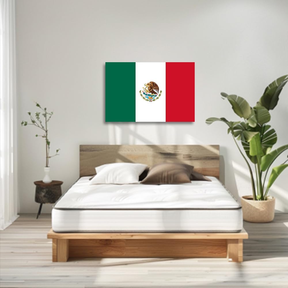 CGXLB Mexican Flag Wall Art Framed National Flag of Mexico Photo Print Painting Eagle Posters Green White Red Country Decor for Office Living Room Dorm Bedroom Kitchen Man Cave 12"x18"