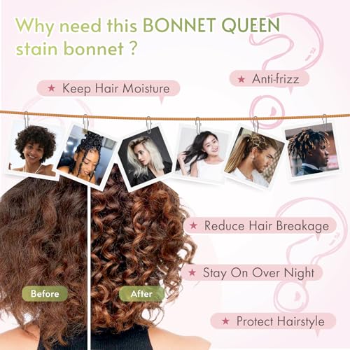 Image of BONNET QUEEN Silk Bonnet Satin Bonnet with Tie Band Hair Wrap for Sleeping Night Sleep Hat for Women, Light Rose Gold