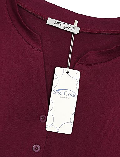 Sese Code Babydoll Shirt Women Juniors Maternity Burgundy Tunic Retro Modesty Panel Empire Waist Line Flowy Hem V Neck Loose Fit Blouse Wine Red Xl #TOP2