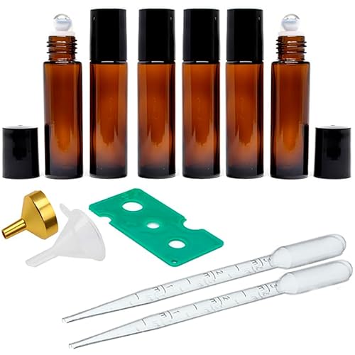 Puro e Essencial Kit de Frascos Roll On Âmbar 10 Ml com Acessórios de Aromaterapia