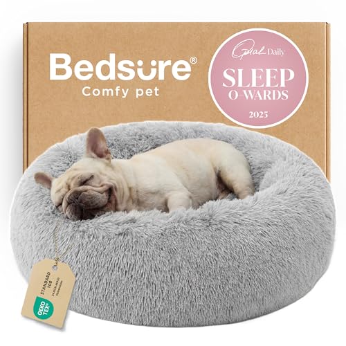 Image of Bedsure Calming Dog Bed Medium Size Dog Donut Washable Pet Bed,30ins Pale Grey