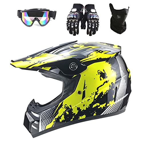 Casque de VTT intégral pour enfants et adultes, ensemble de casque de motocross avec des gants de masque de lunettes, pour moto de descente MX ATV Dirt (L) Cover