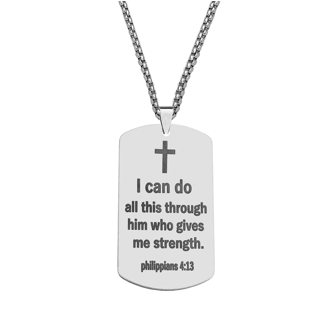 Dog Tag Necklace for Men Bible Verse Cross Pendant Stainless Steel Chain 22inch Inspirational Christian Jewelry Meaningful Religious Gift for Boys LCSPn202360