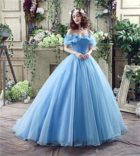 2024 Blue Ball Gown Prom Dress New Movie Princess Cinderella Cosplay Dress Off The Shoulder Organza Long Prom Gown Prom Dress3