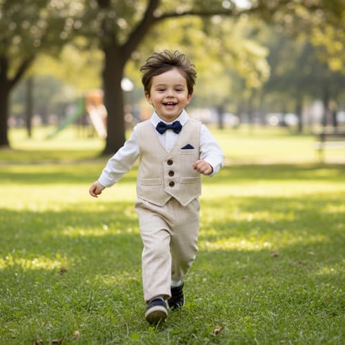 Image of Volunboy Toddler Suit Boys Formal Wedding Guest Dress Outfit | graduation dress clothes, gentleman ring bearer bowtie outfit, back-to-school pants set, birthday photoshoot dressy outfit